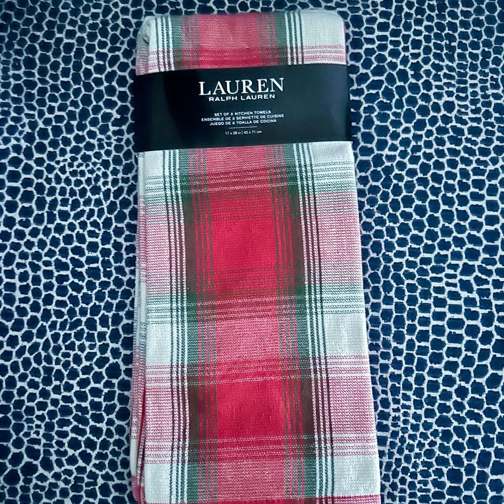 Lauren Ralph Lauren Pair of 2 Kitchen Towels | Christmas Holiday Red and Green P